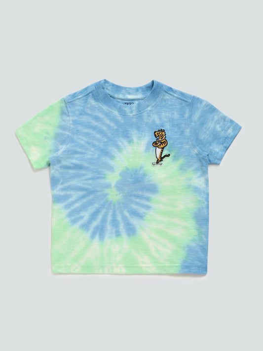 HOP Kids Blue Tie-Dye Printed T-Shirt