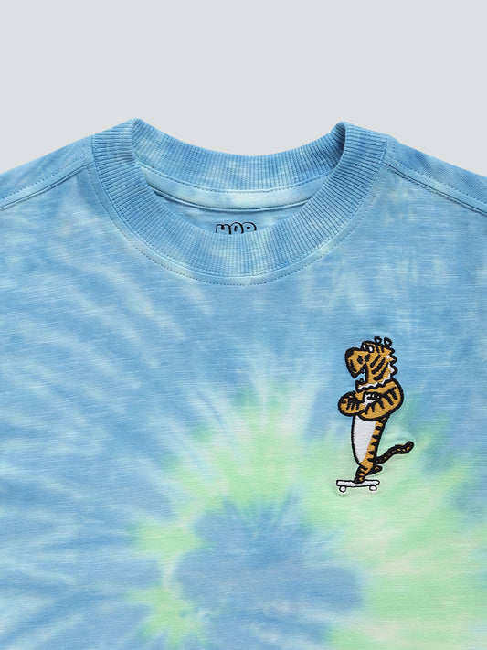 HOP Kids Tie & Dye Blue Panthera Printed T-Shirt