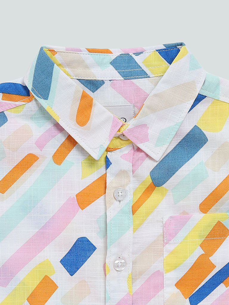 HOP Kids Multicolored Abstract Striped Printed Foli Shirt