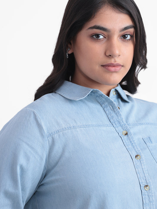 Gia Blue Relaxed Fit Denim Blouse Shirt