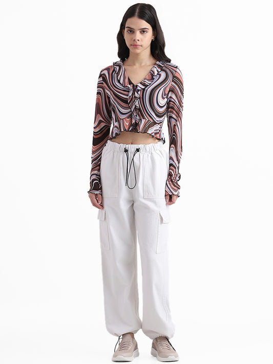 Nuon Brown Multicolor Printed Slim Fit Blouse