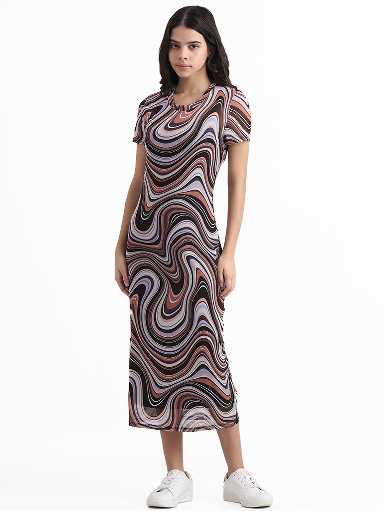 Nuon Brown Multicolor Printed Slim Fit Dress