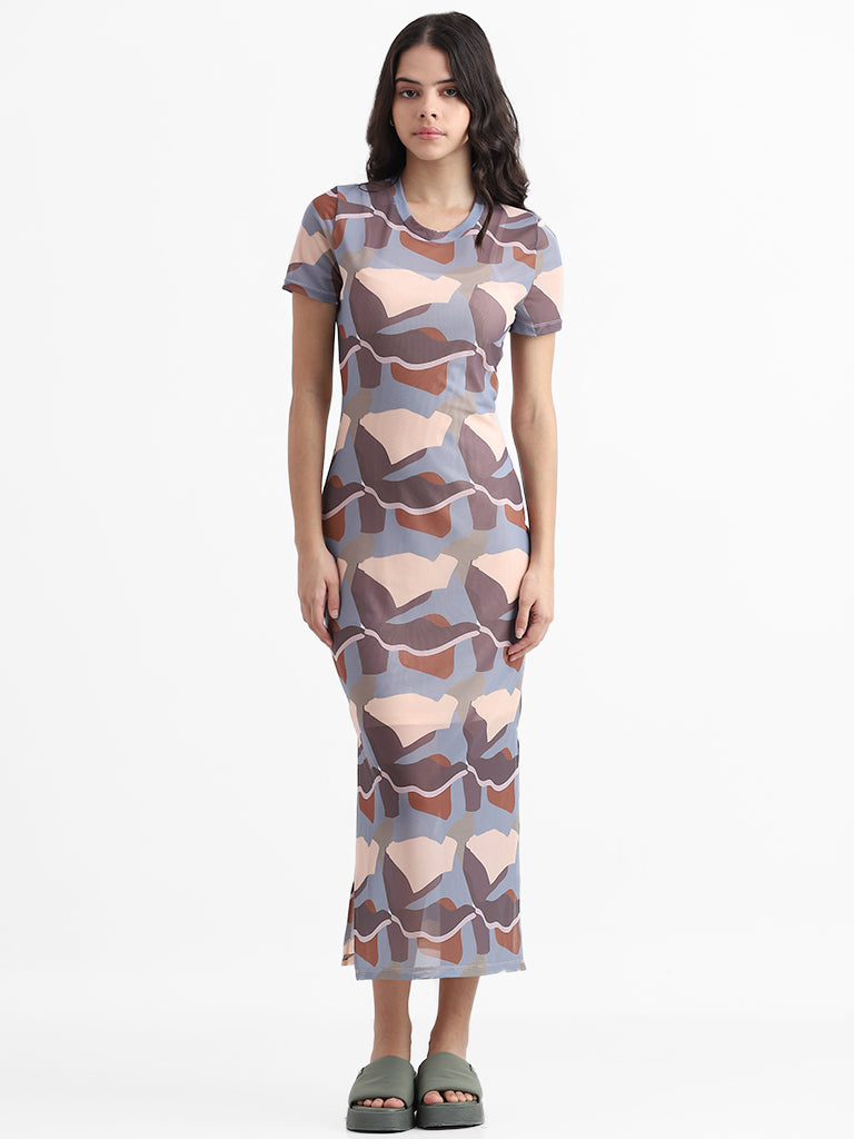 Nuon Multicolor Printed Slim Fit Mesh Prima Dress