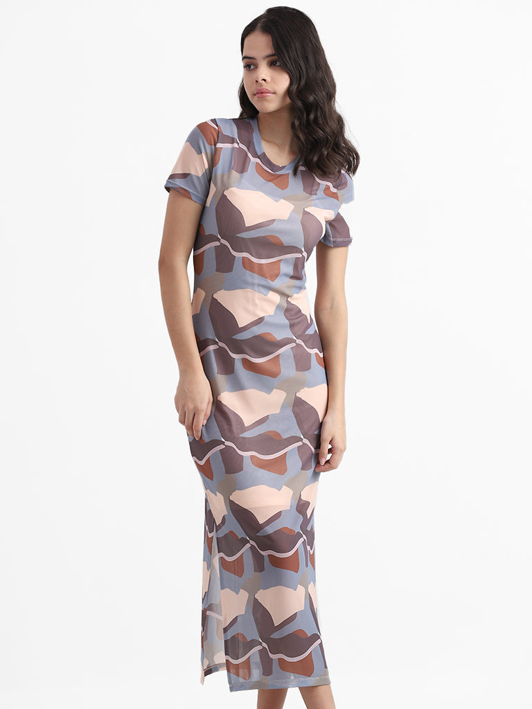Nuon Multicolor Printed Slim Fit Mesh Prima Dress