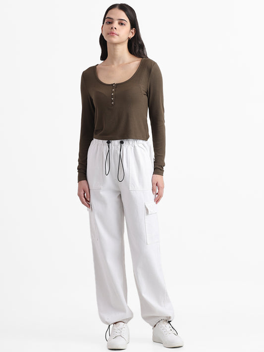 Nuon Olive Ribbed Relaxed Fit Top
