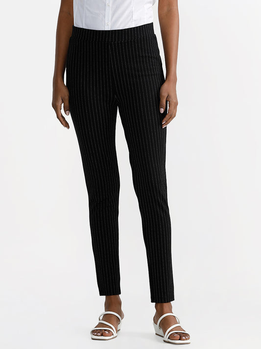 Wardrobe Striped Ankle Length Black Trousers