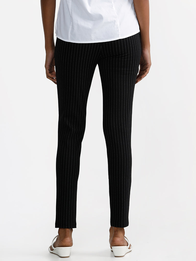 Wardrobe Striped Ankle Length Black Trousers