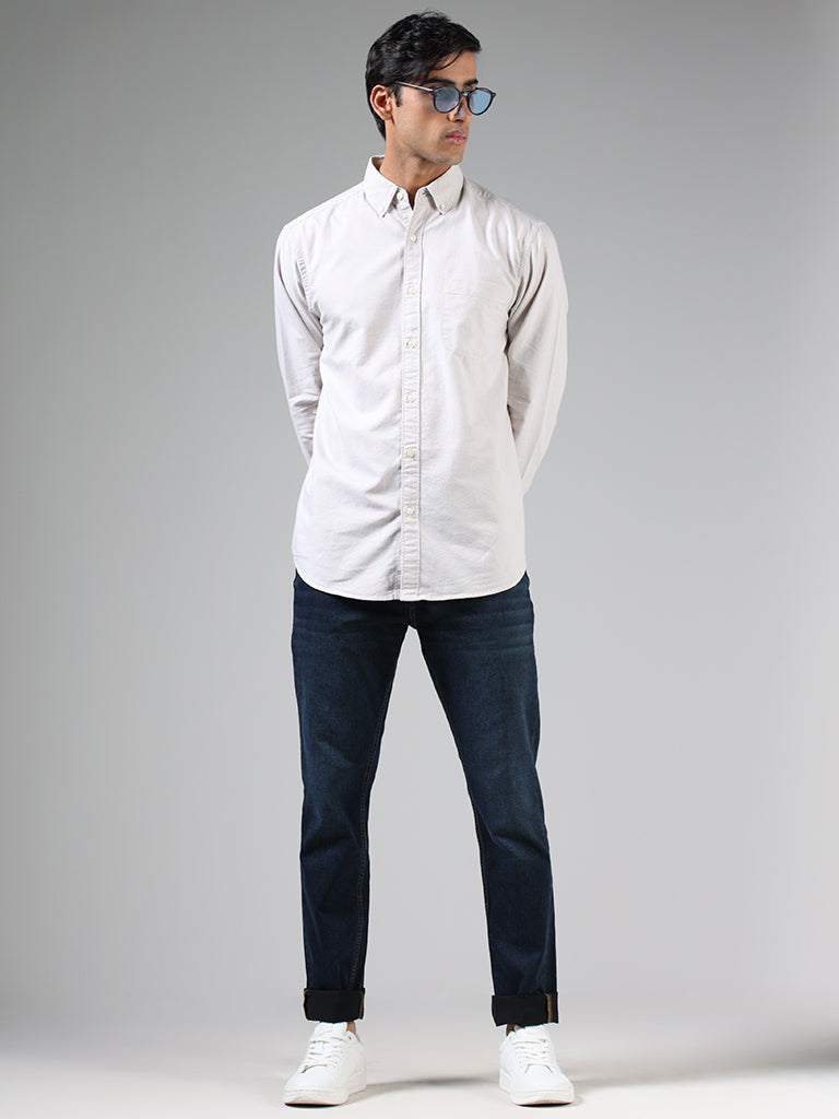 WES Casuals Solid Beige Relaxed Fit Shirt