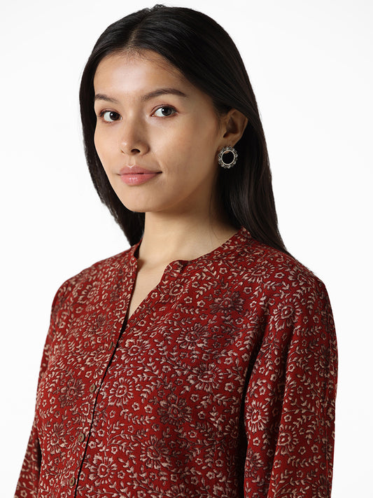 Utsa Brick Red Floral Printed Straight Tunic