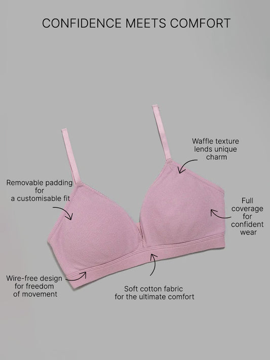 Superstar Waffle Removable Padding Nude Pink Cotton Bra