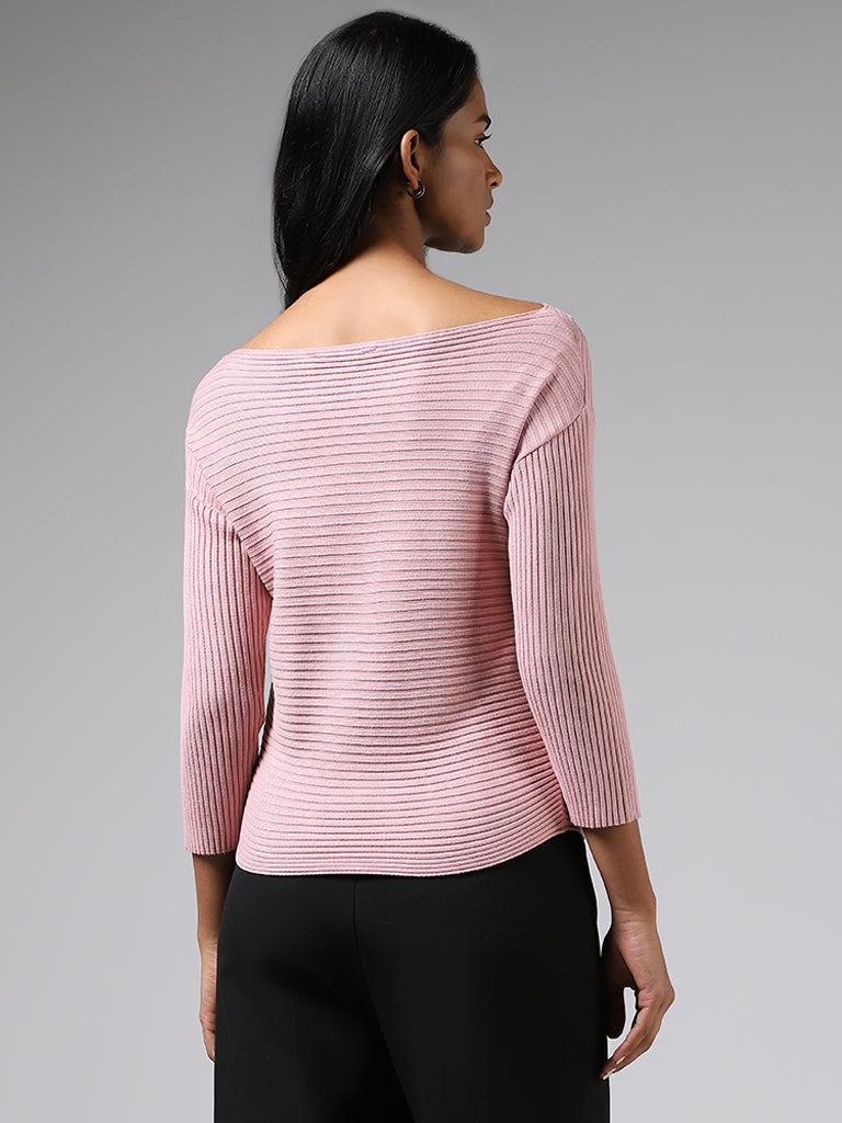 Wardrobe Light Pink Crisscross Striped Sweater