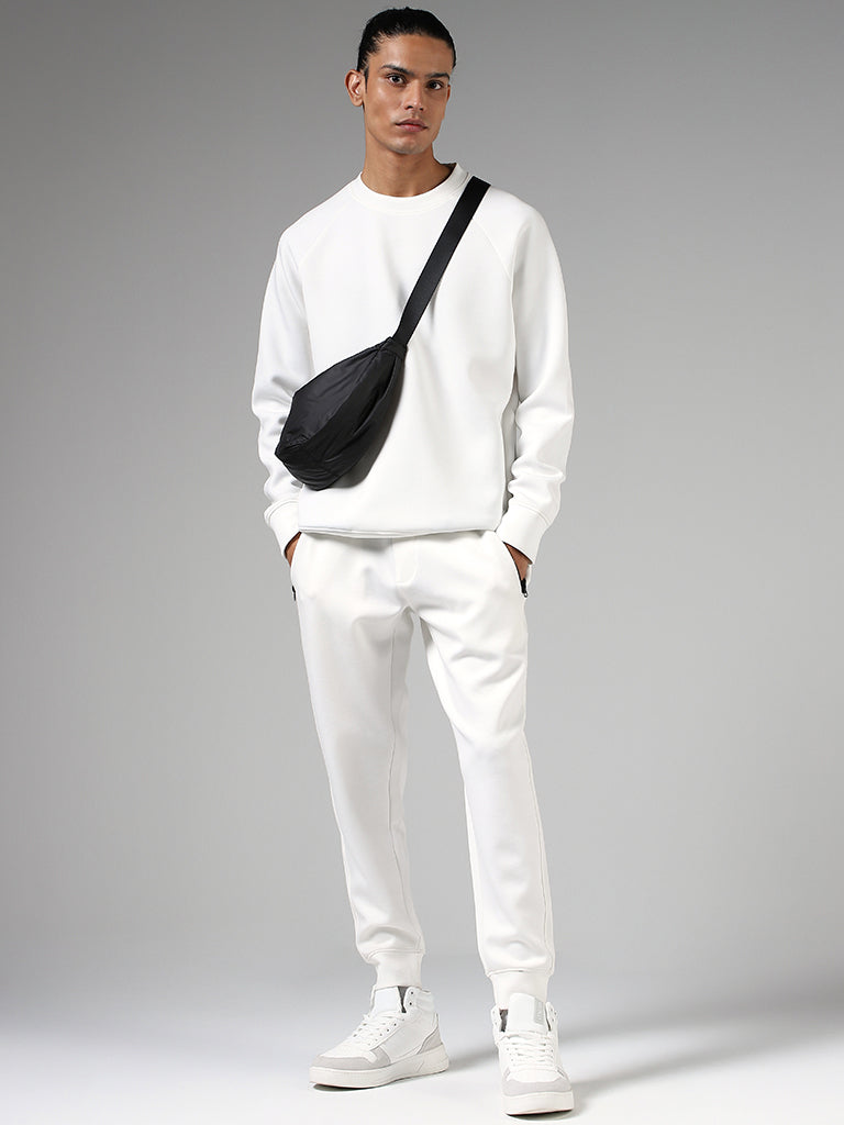 Studiofit Solid Off White Relaxed Fit Sweatshirt