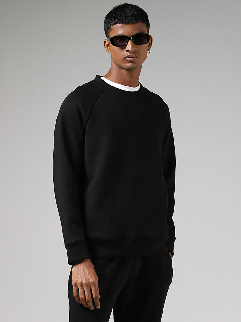 Studiofit Solid Black Relaxed Fit Sweatshirt