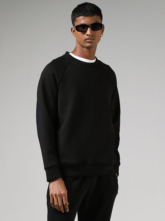 Studiofit Solid Black Relaxed-Fit Sweatshirt