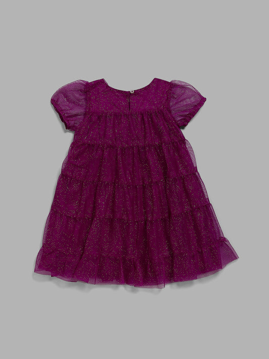 HOP Kids Magenta Embellished Tiered Dress