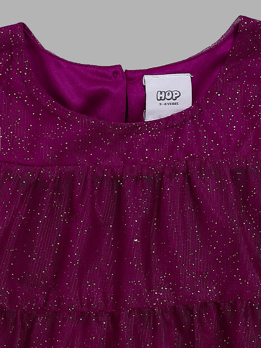 HOP Kids Magenta Embellished Tiered Dress