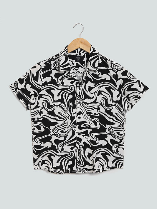 Y&F Kids Wavy Printed Black & White Shirt