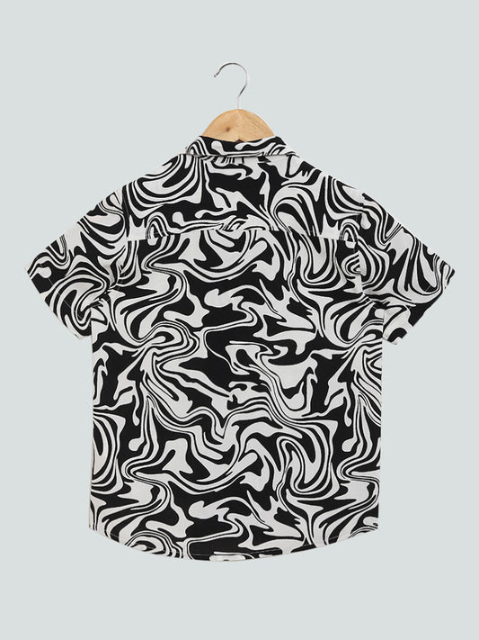 Y&F Kids Wavy Printed Black & White Shirt