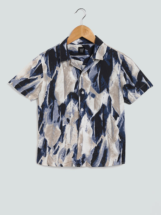 Y&F Kids Abstract Printed Indigo Blue Shirt