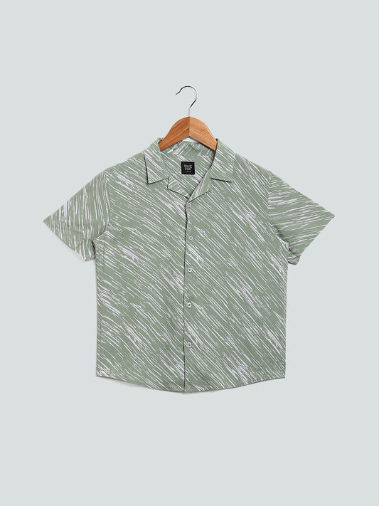 Y&F Kids Wave Printed Sage Green Shirt