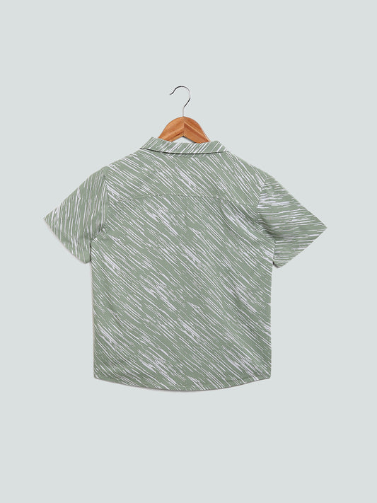Y&F Kids Wave Printed Sage Green Shirt