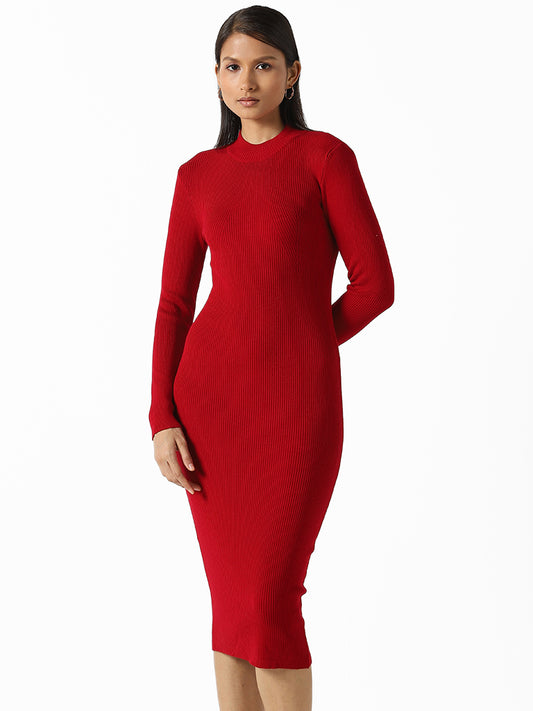 Wardrobe Solid Red Bodycon Dress