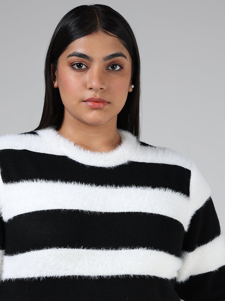 Buy Gia White & Black Striped Sweater from Westside