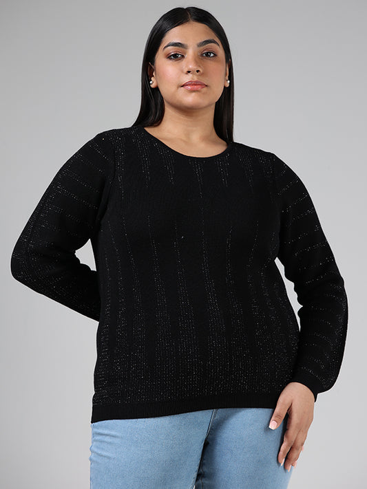 Gia Black Self Patterned Knitted Sweater