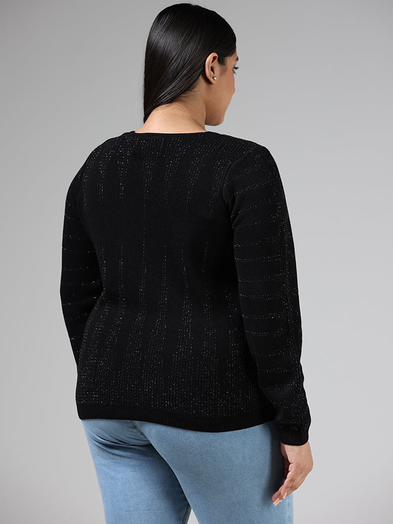 Gia Black Self Patterned Knitted Sweater