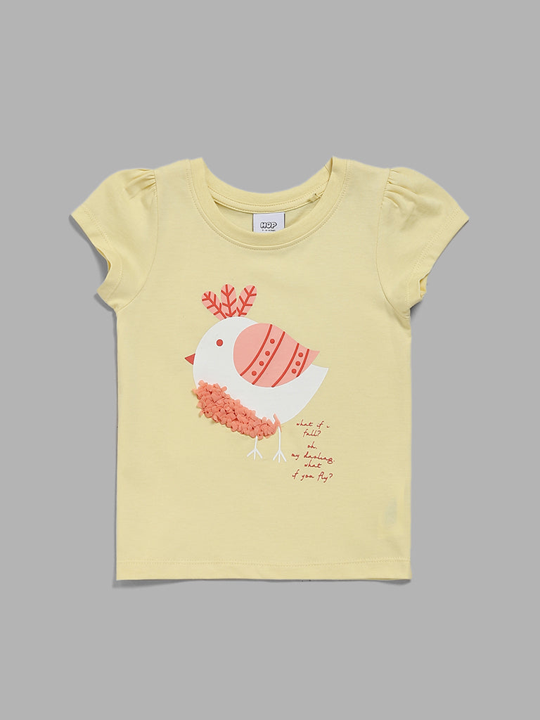 HOP Kids Yellow Bird Printed T-Shirt