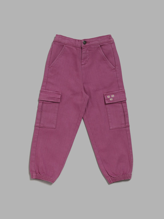 HOP Kids Purple Embroidered Cargo Joggers