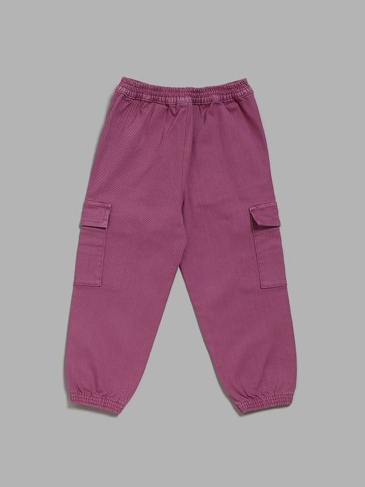 HOP Kids Purple Embroidered Cargo Joggers