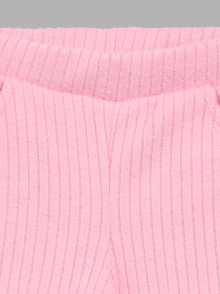 HOP Kids Pink Self-Striped Bootcut Trousers