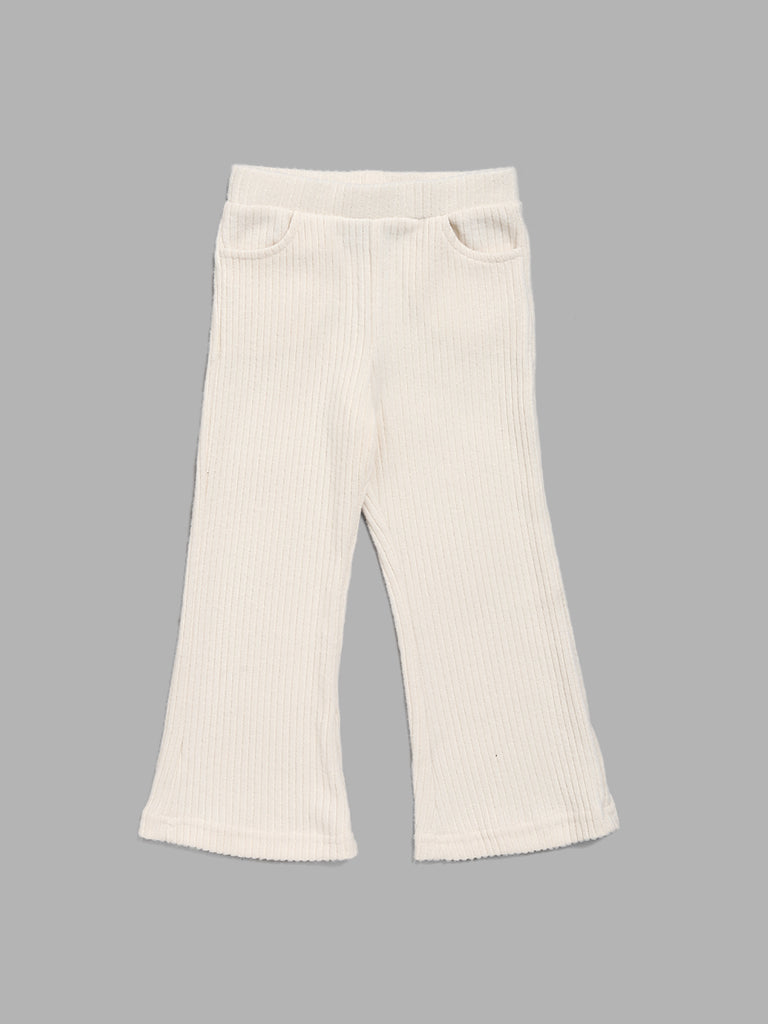 HOP Kids Self-Striped Cream Trousers