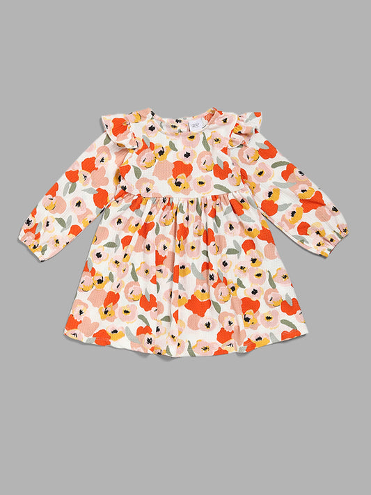 HOP Kids Floral Printed White Dress