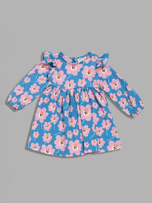 HOP Kids Blue Floral Printed Dress