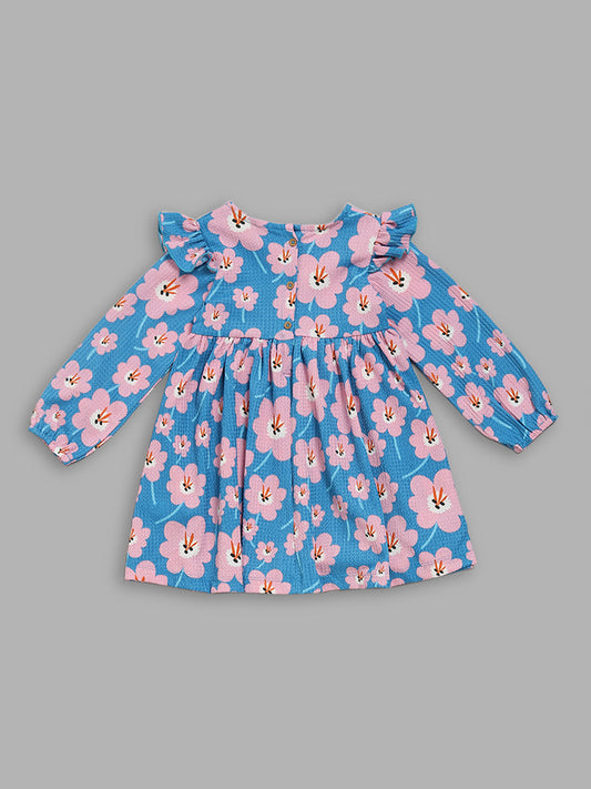 HOP Kids Blue Floral Printed Dress