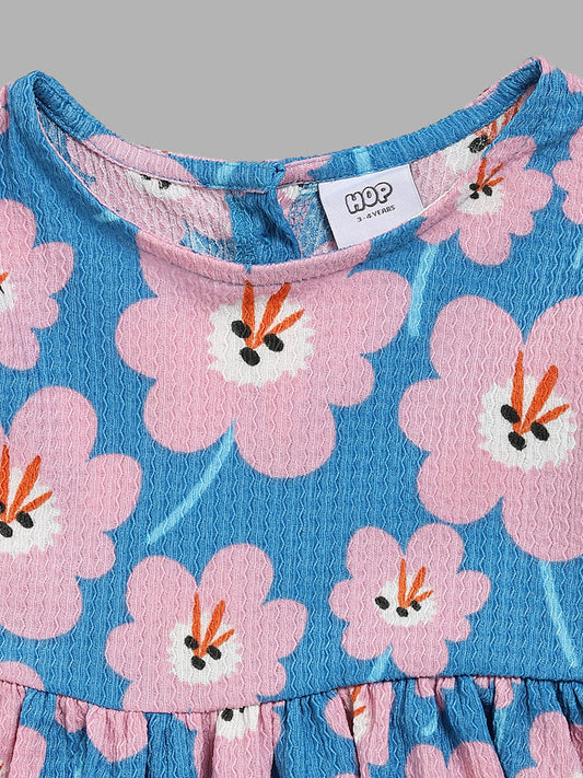 HOP Kids Blue Floral Printed Dress