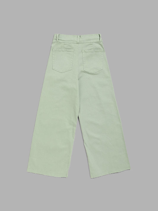 Y&F Kids Sage Green Wide Leg - Fit High Rise Jeans