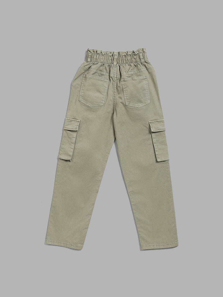 Y&F Kids Solid Light Green Elasticated Cargo Pants