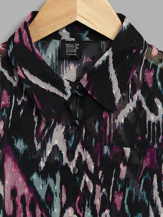 Y&F Kids Abstract Printed Multicolored Shirt With Camisole