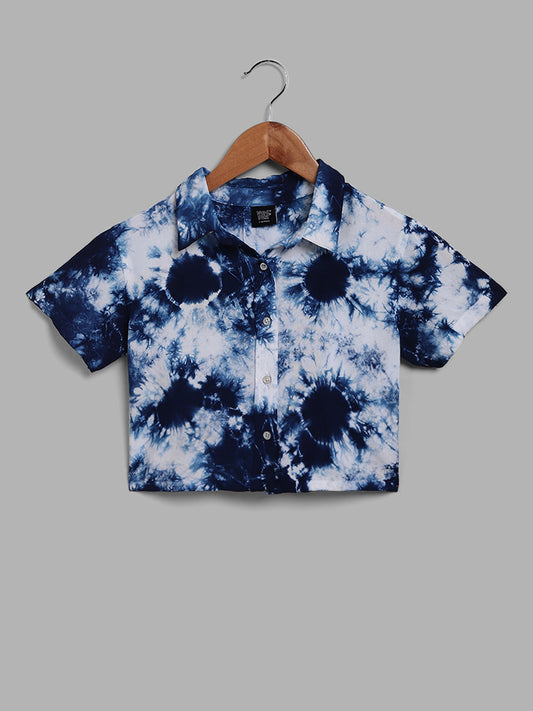 Y&F Kids Blue Tie Dye Printed Crop Shirt