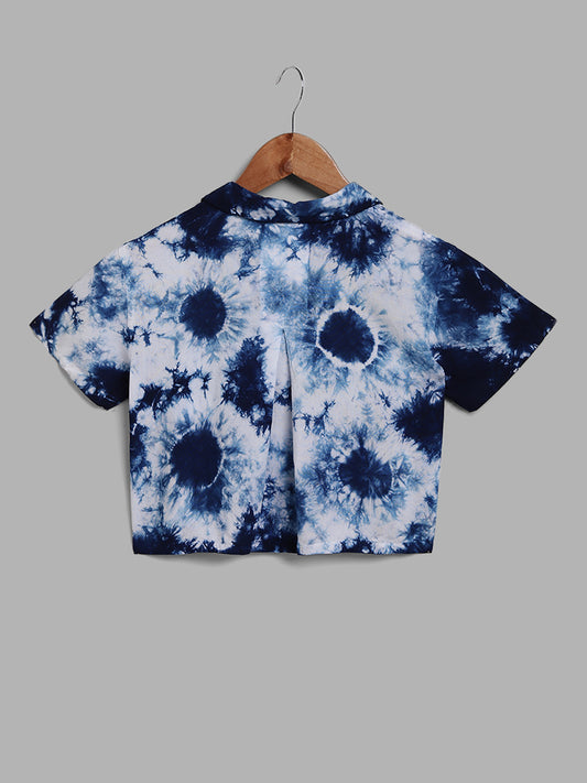 Y&F Kids Blue Tie-Dye Printed Crop Shirt