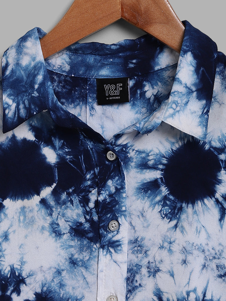 Y&F Kids Blue Tie Dye Printed Crop Shirt
