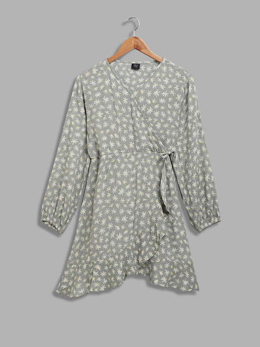 Y&F Kids Sage Floral Printed Fit and Flare Dress