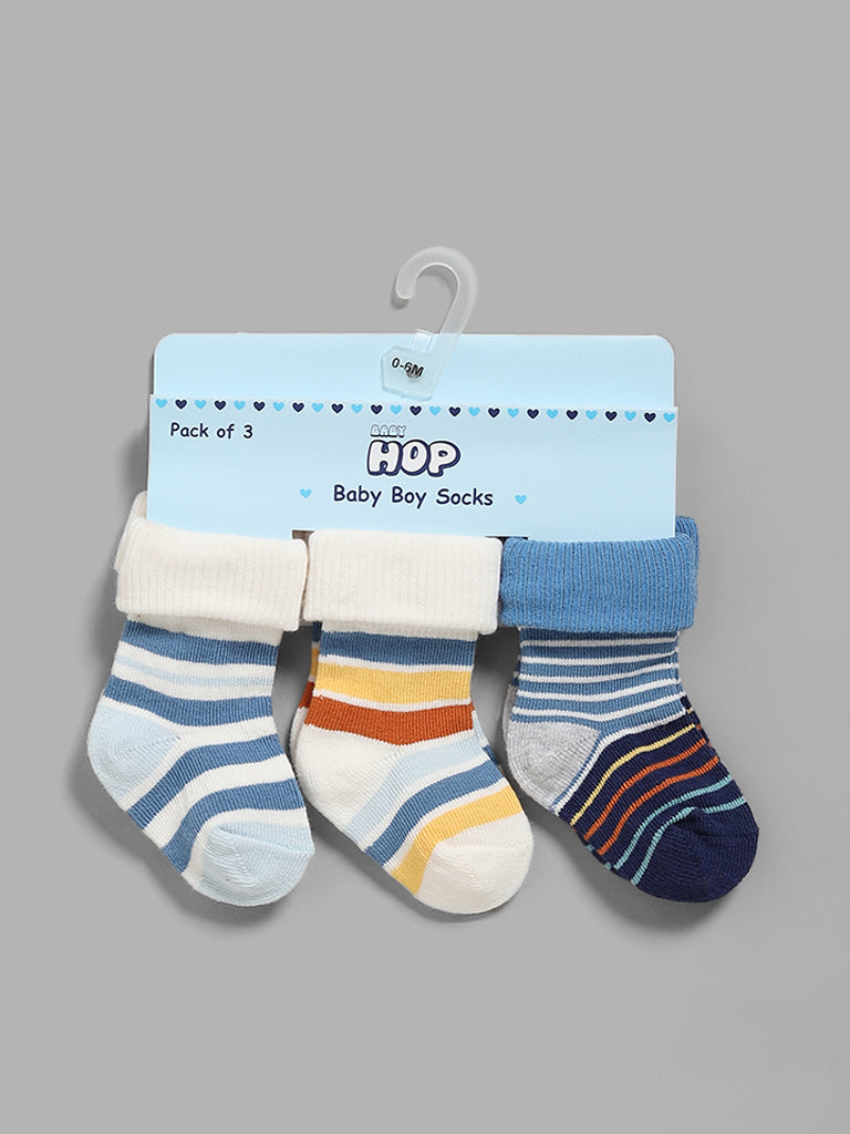 HOP Baby Multicolored Striped Socks - Pack of 3