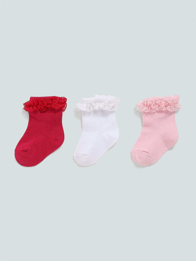 HOP Baby Pink Lace Socks - Pack of 3