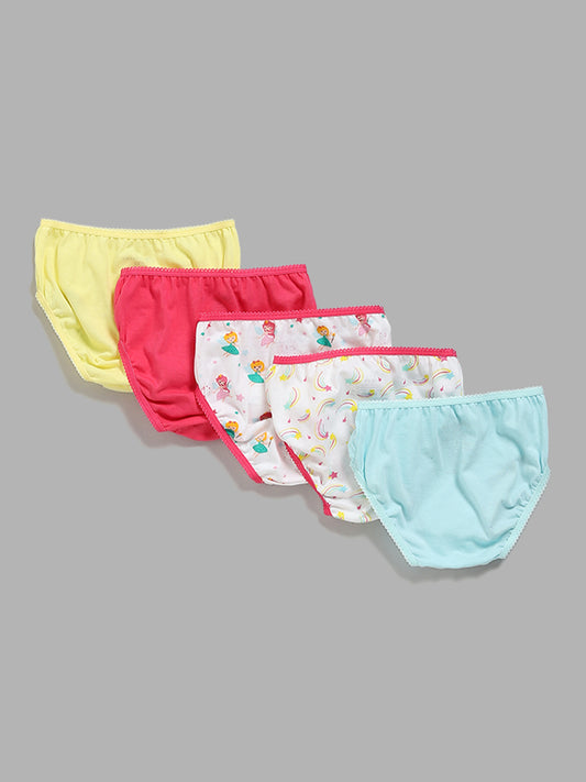 HOP Kids Fairy Printed & Plain Multicolored Brief - Pack of 5