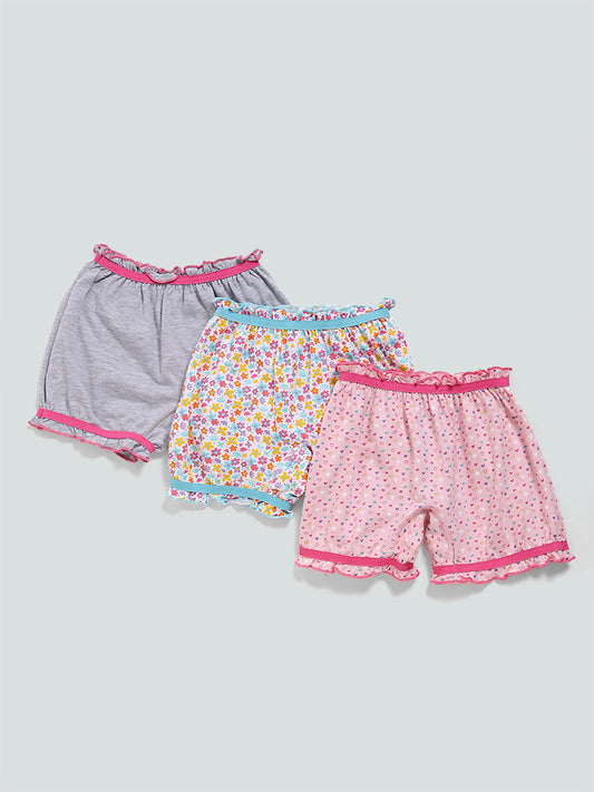HOP Kids Heart Printed Multicolour Bloomers - Pack of 3