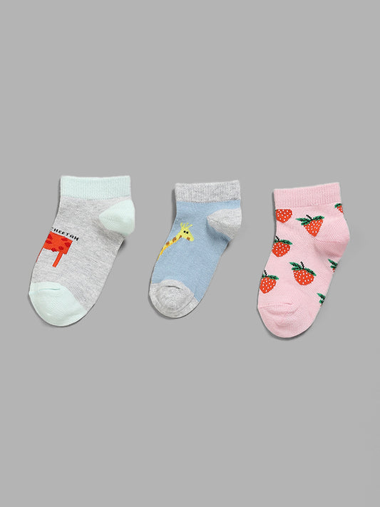 HOP Kids Multicolored Printed Socks - Pack of 3